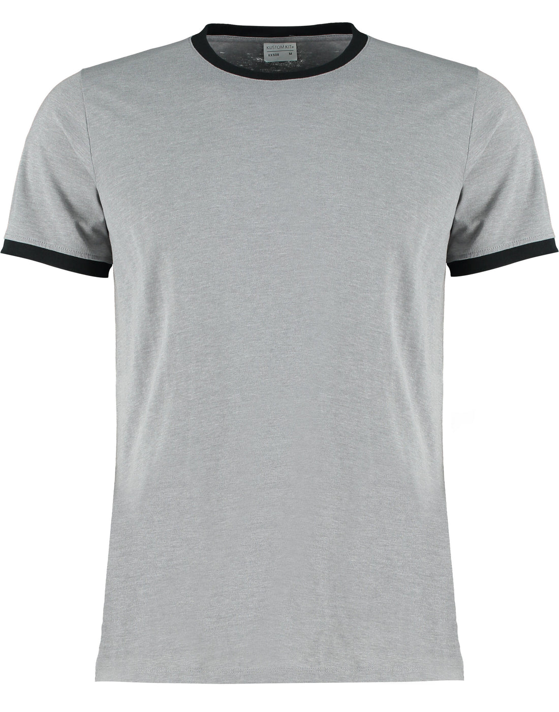 Kustom Kit Mens Fashion Fit Ringer Tee KK508 - Light Grey Marl Black - Customisable T-Shirt
