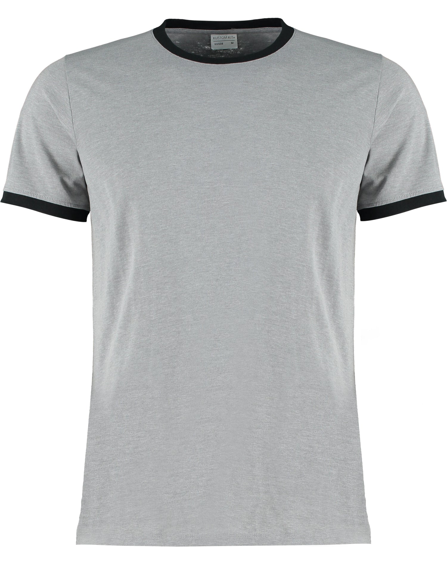 Kustom Kit Mens Fashion Fit Ringer Tee KK508 - Light Grey Marl Black - Customisable T-Shirt