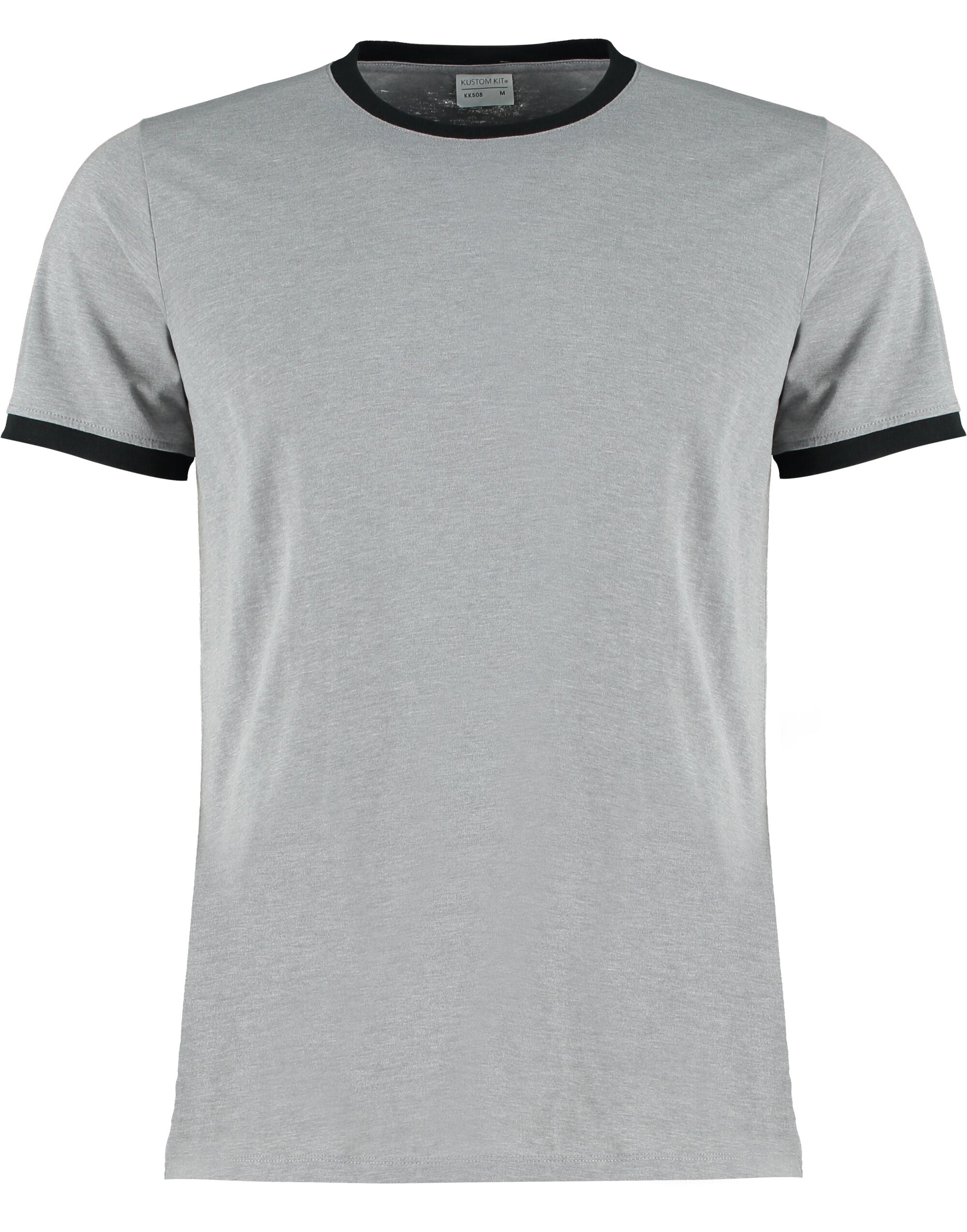 Kustom Kit Mens Fashion Fit Ringer Tee KK508 - Light Grey Marl Black - Customisable T-Shirt