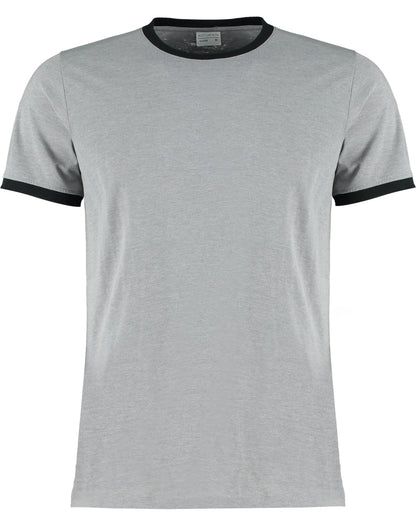 Kustom Kit Mens Fashion Fit Ringer Tee KK508 - Light Grey Marl Black - Customisable T-Shirt