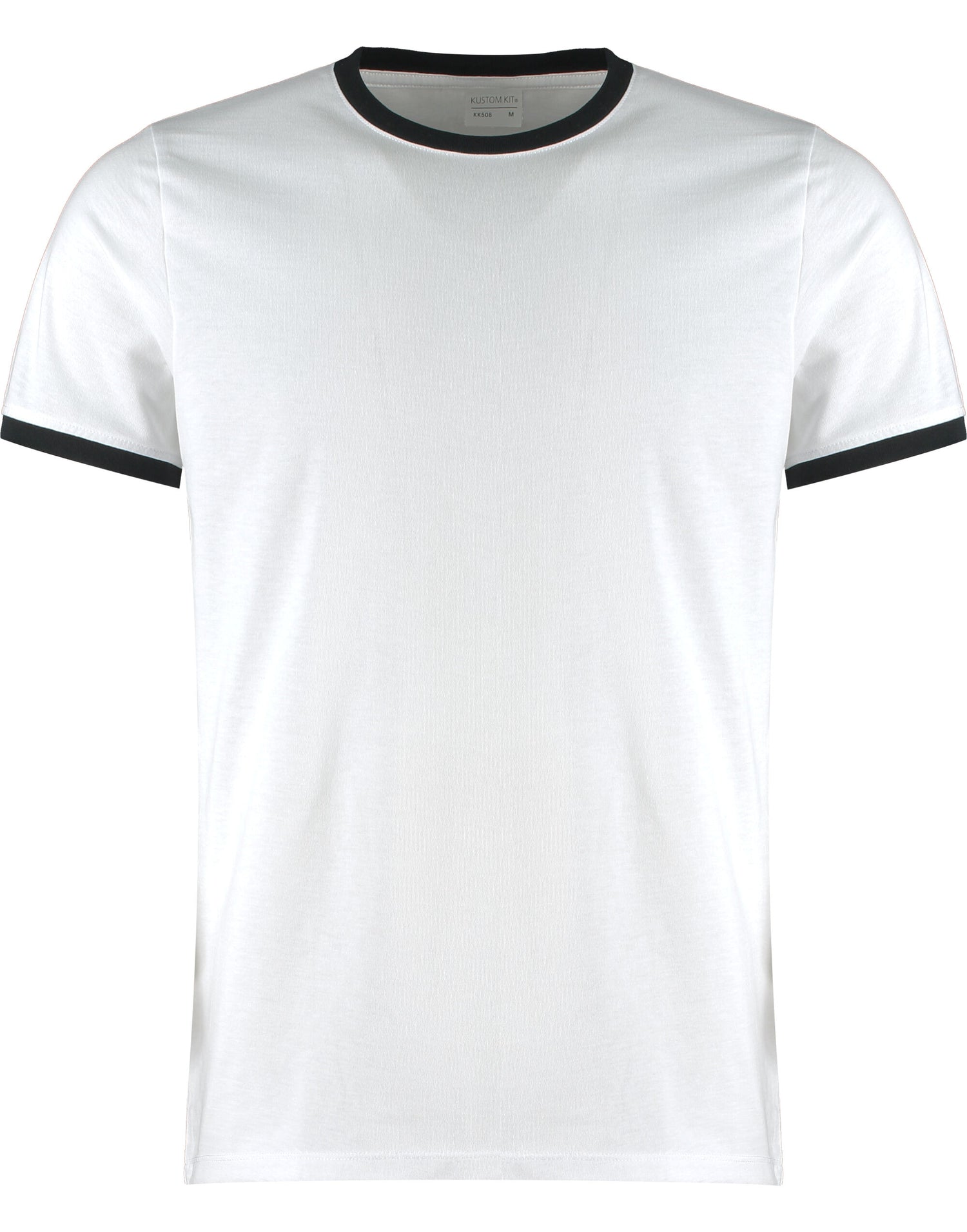 Kustom Kit Mens Fashion Fit Ringer Tee KK508 - White Black - Customisable T-Shirt