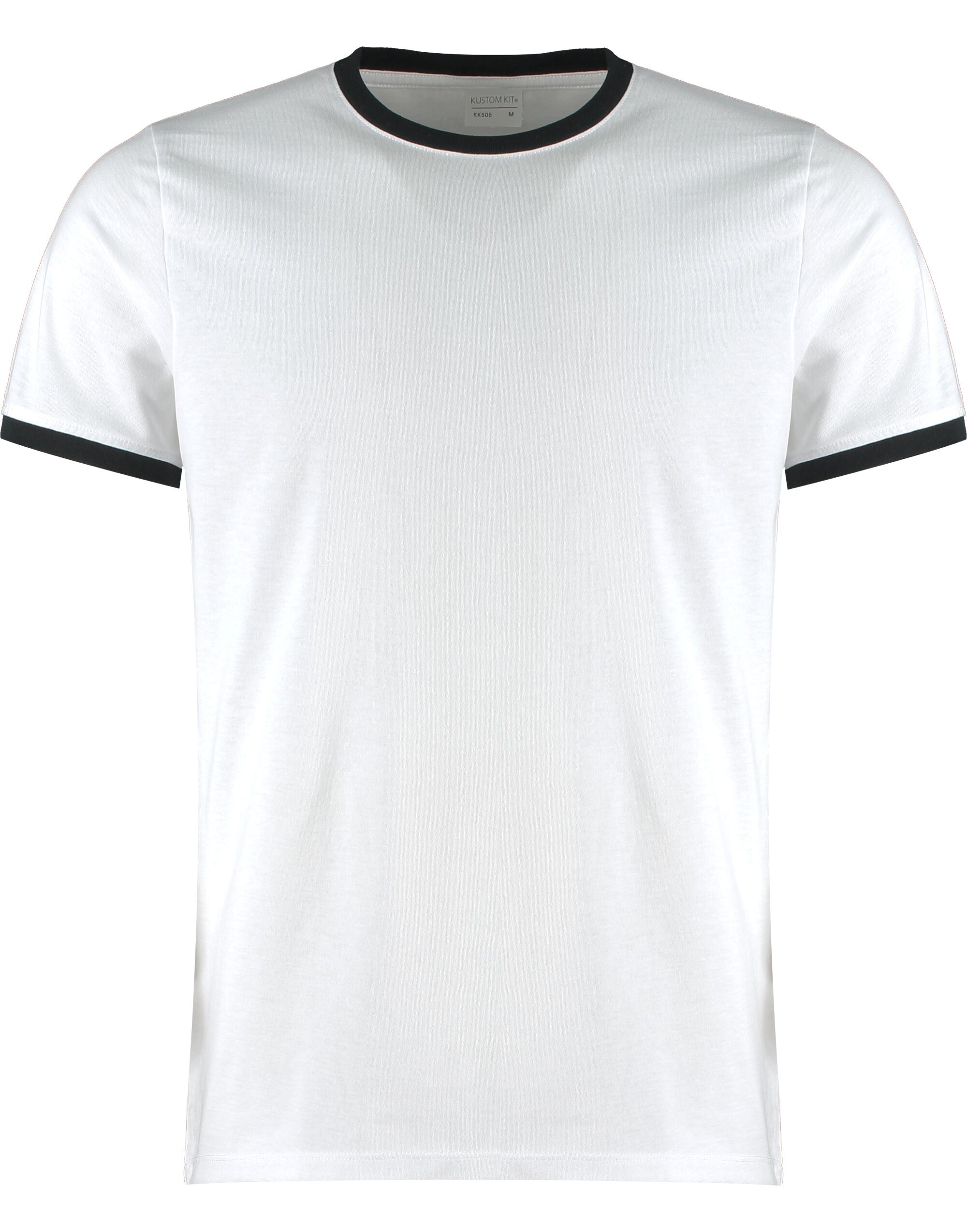 Kustom Kit Mens Fashion Fit Ringer Tee KK508 - White Black - Customisable T-Shirt