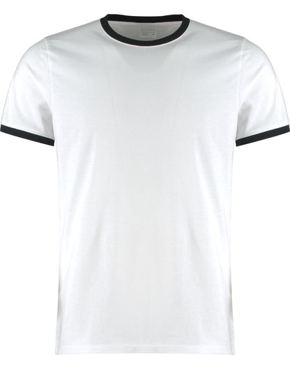 Kustom Kit Mens Fashion Fit Ringer Tee KK508 - White Black - Customisable T-Shirt