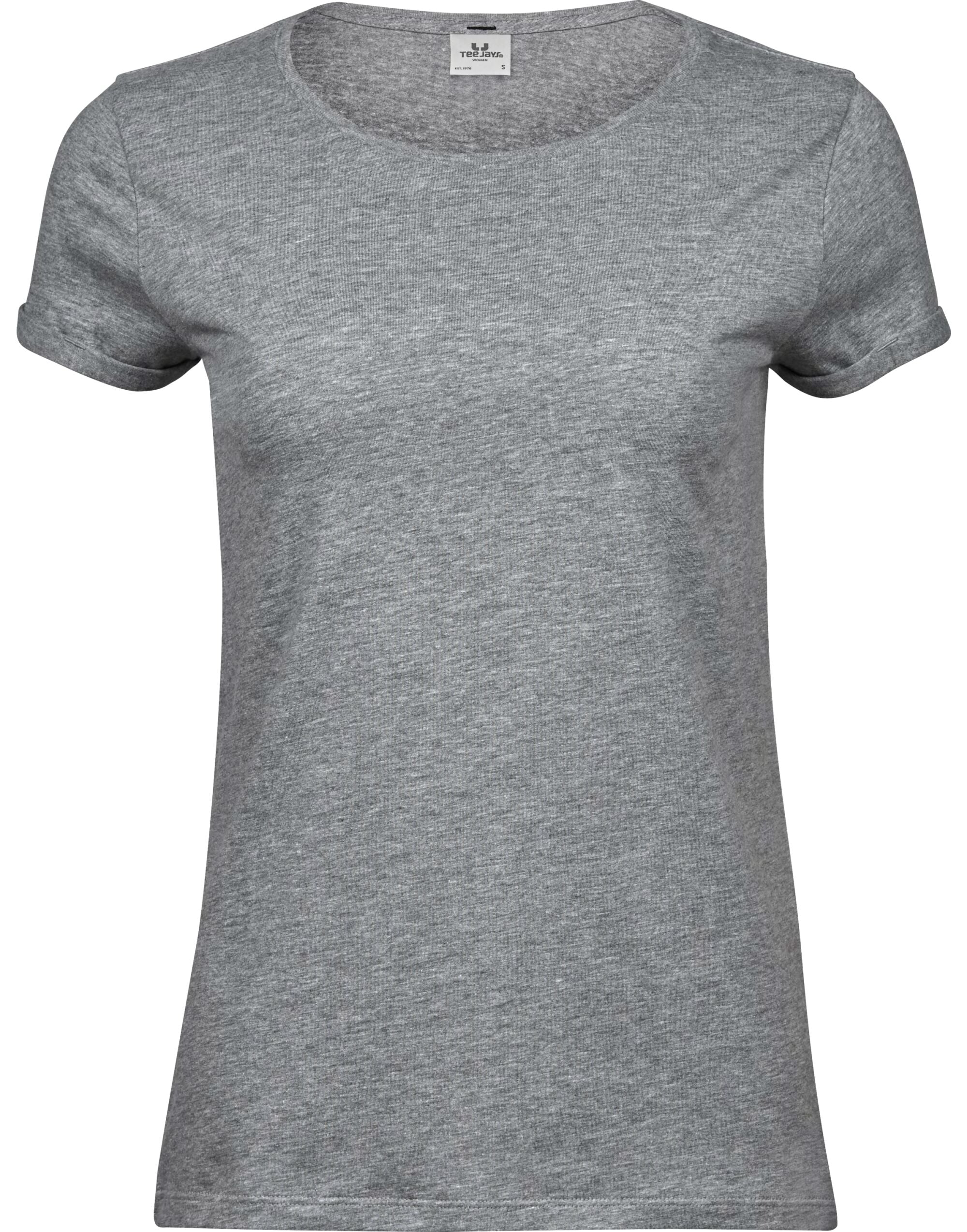 Tee Jays Ladies Roll Up Sleeve Tee TJ5063 - Heather Grey - Customisable T-Shirt