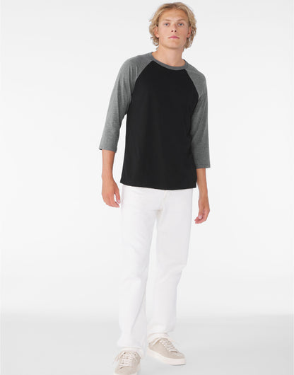 Bella Canvas Unisex 3/4 Sleeve Baseball Tee CA3200 - White Black S - Customisable