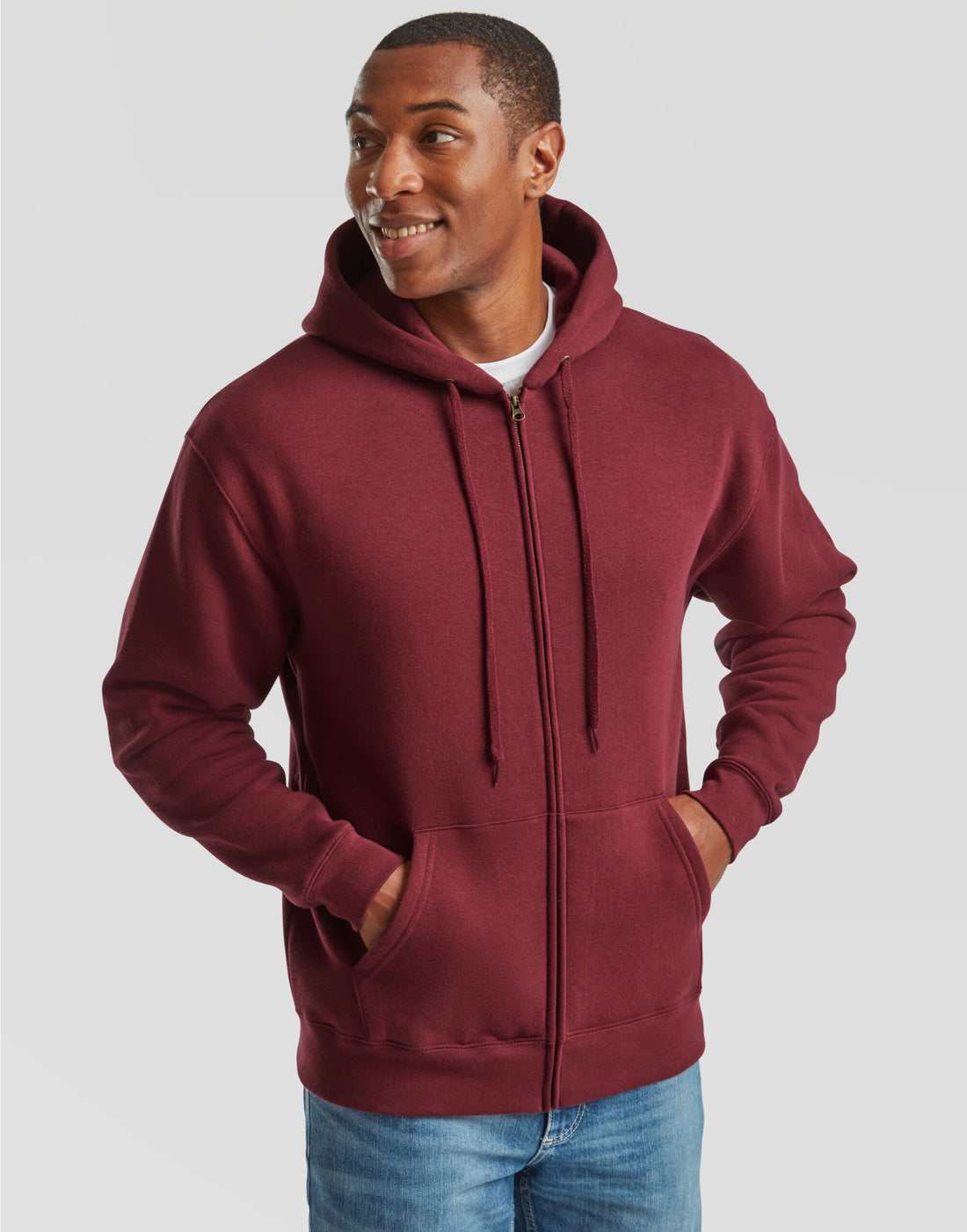 Mens Premium Hooded Sweat Jacket 62034 - Burgundy - Customisable Sweatshirts
