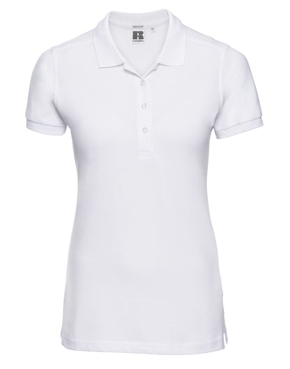 Russell Collection Russell Ladies Fitted Stretch Polo 566F - White - Customisable Polos