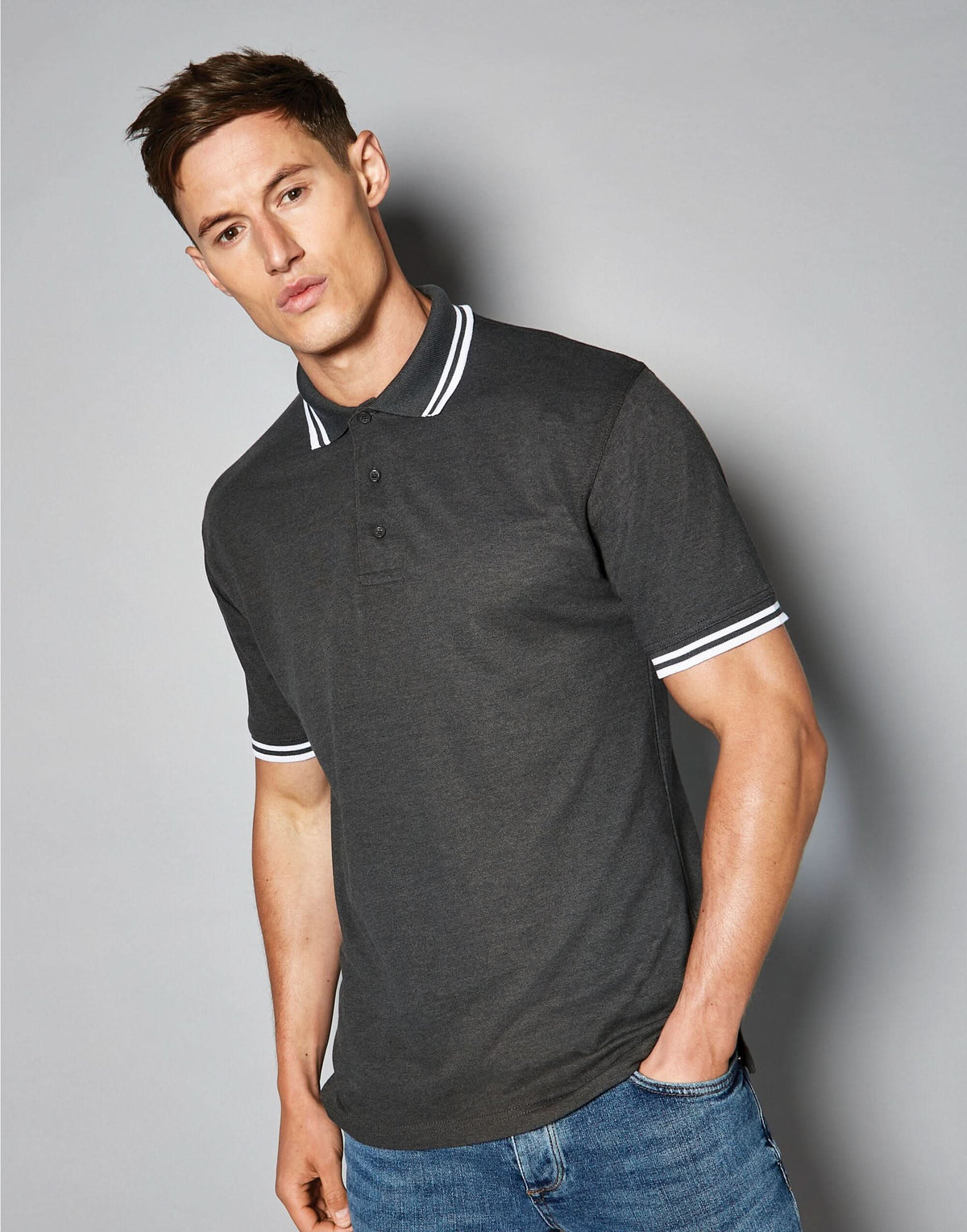 Mens Tipped Collar Polo KK409 - Navy Yellow L - Customisable Polo Shirts