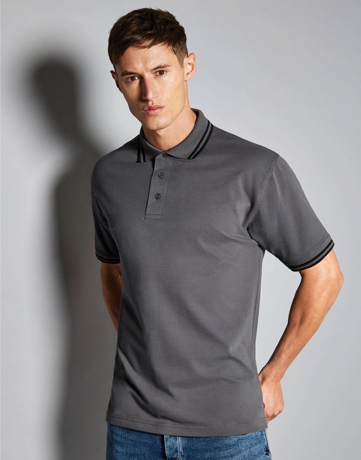 Mens Tipped Collar Polo KK409 - Charcoal Black - Customisable Polo Shirts