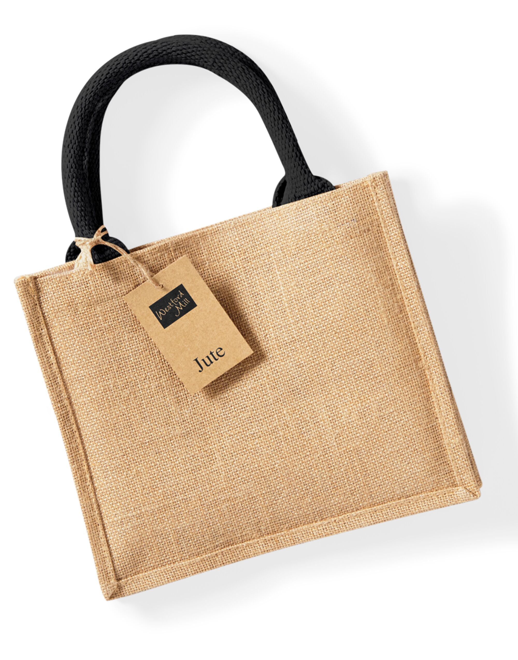 Westford Mill Jute Mini Gift Bag w412 - Natural Black O S - Customisable Bags