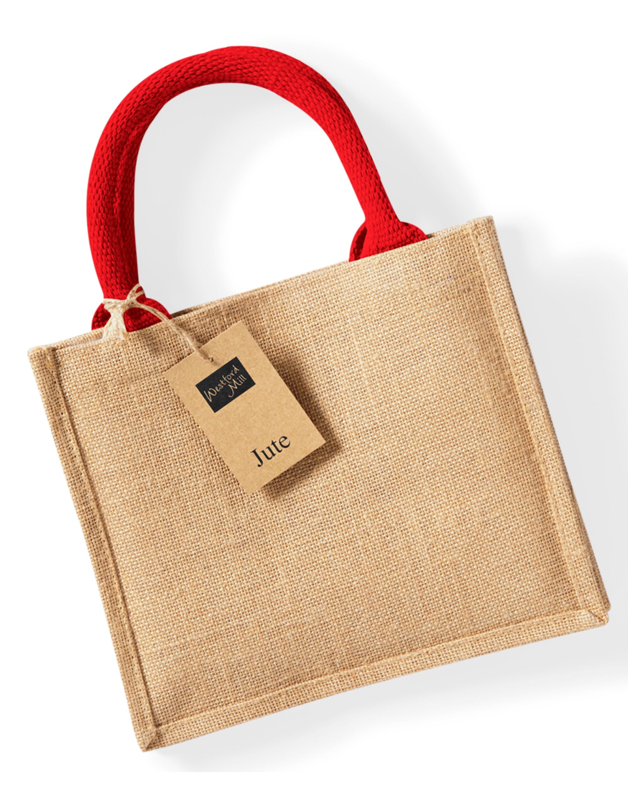 Westford Mill Jute Mini Gift Bag w412 - Natural Bright Red O S - Customisable Bags