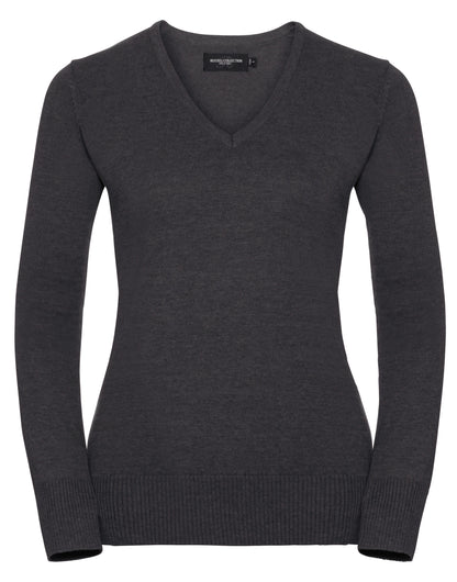 Russell Collection Ladies VNeck Pullover 710f - Charcoal Marl - Customisable Corporate Wear
