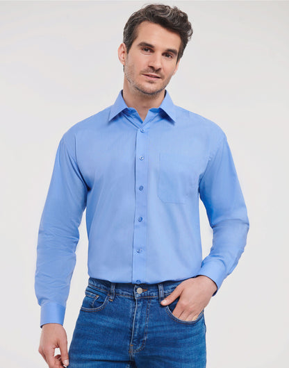 Russell Collection Men LS Classic Poplin 934M - Corporate Blue - Customisable Shirts