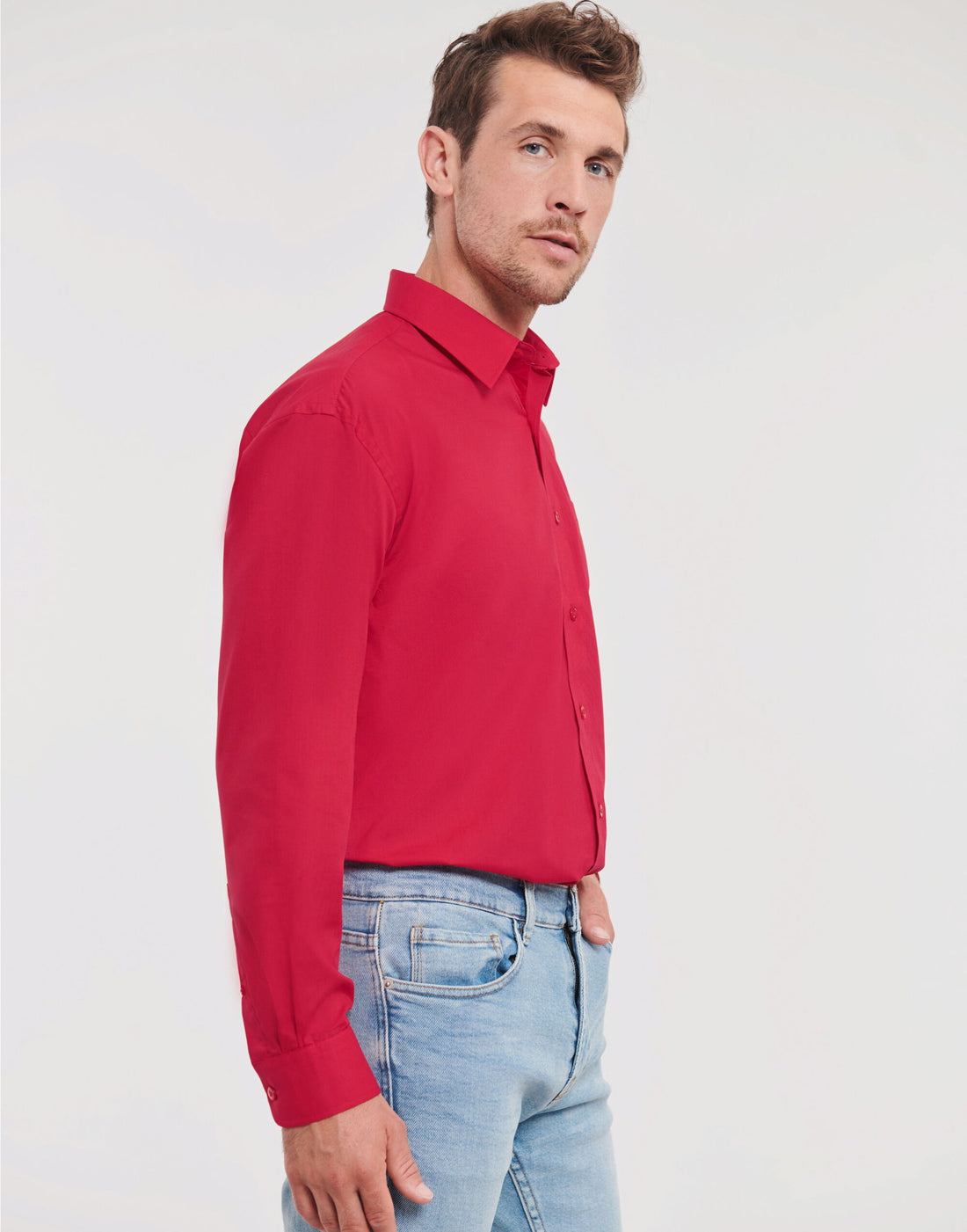 Russell Collection Men LS Classic Poplin 934M - Classic Red - Customisable Shirts