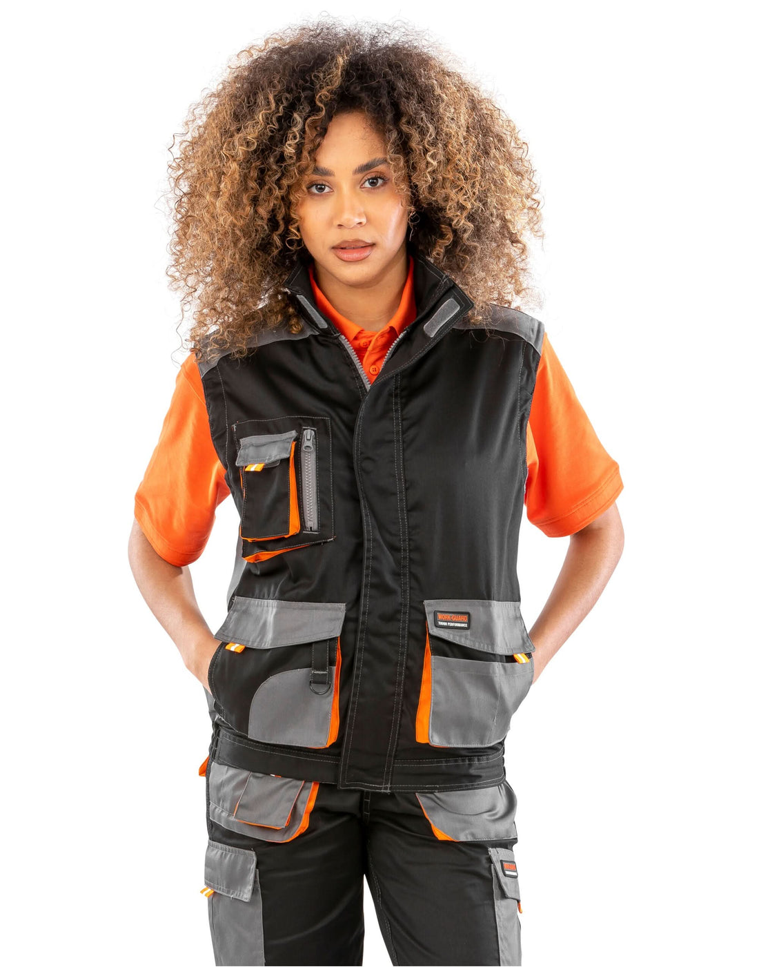 Result Workguard Lite Gilet R317X - Black Grey Orange - Customisable Bodywarmers