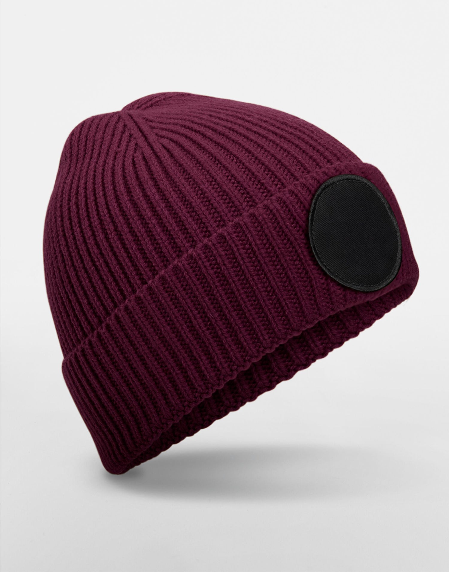 Beechfield Circular Fashion Patch Beanie B332R - Burgundy Black O S - Customisable Beanies