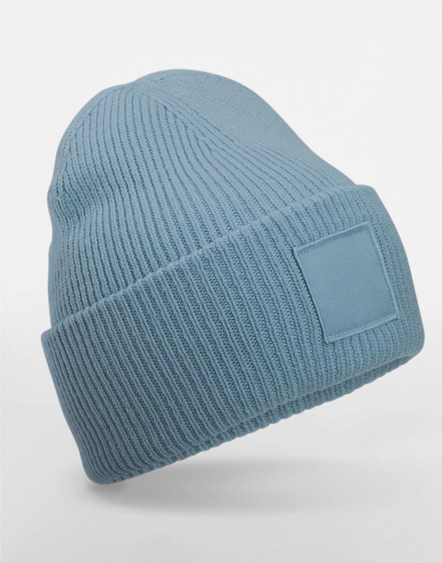 Beechfield Deep Cuff Tonal Patch Beanie B336R - Dusty Blue O S - Customisable Beanies