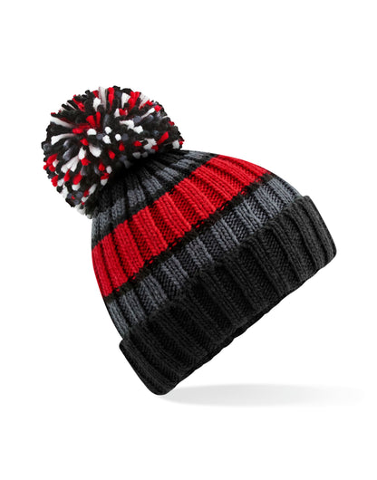 Beechfield Hygge Striped Beanie B392 - Black Cherry O S - Customisable Beanies