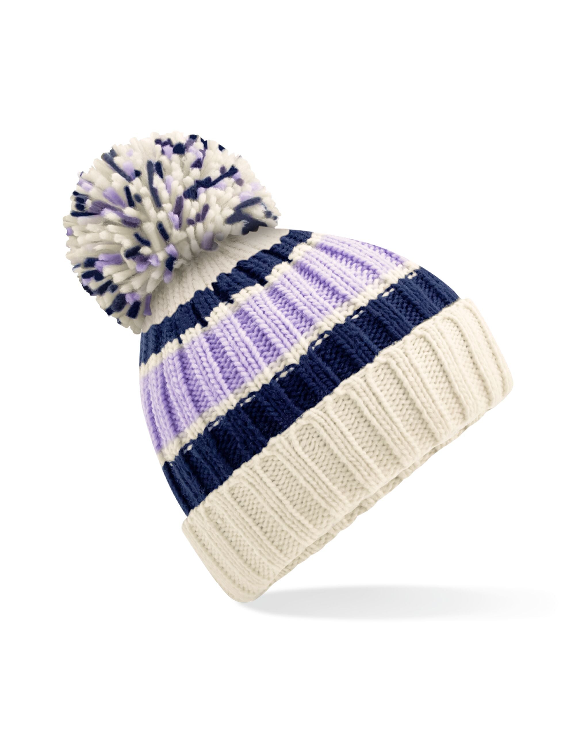 Beechfield Hygge Striped Beanie B392 - Blueberry Cheescake O S - Customisable Beanies