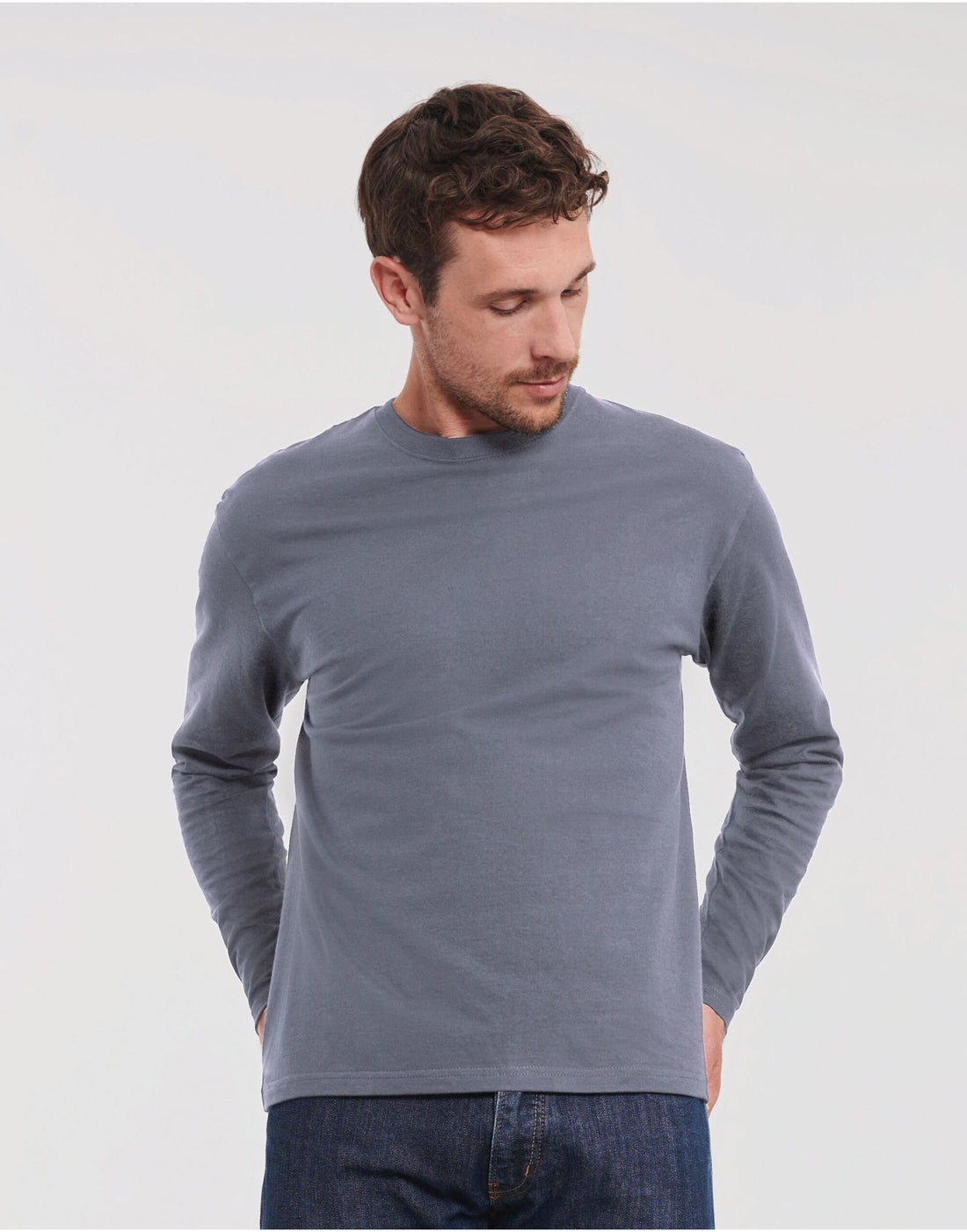 Russell Short Sleeve Collection Russell Short Sleeve Classic Long Sleeve T R180L - Convoy Grey - Customisable T-Shirt