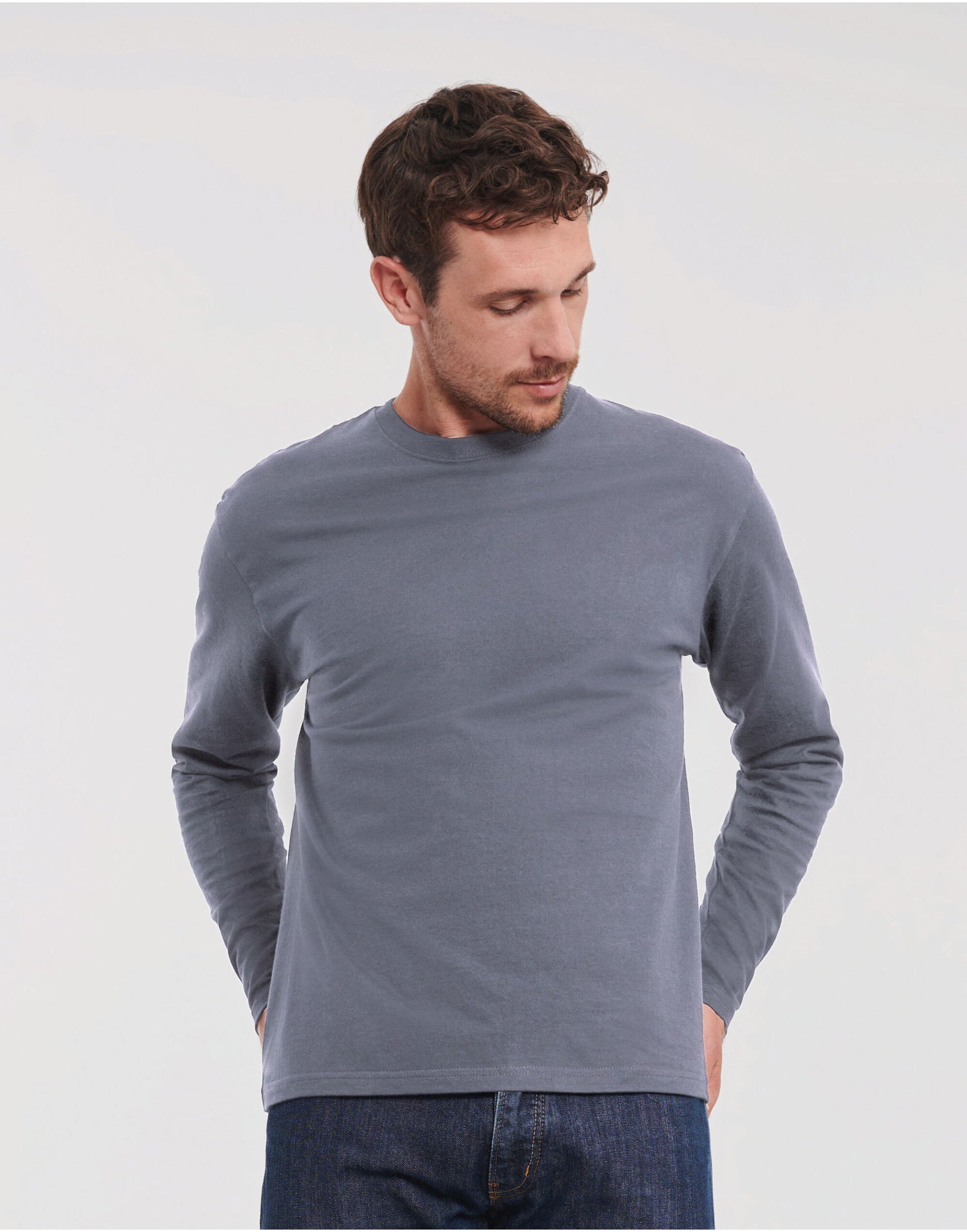 Russell Short Sleeve Collection Russell Short Sleeve Classic Long Sleeve T R180L - Convoy Grey - Customisable T-Shirt