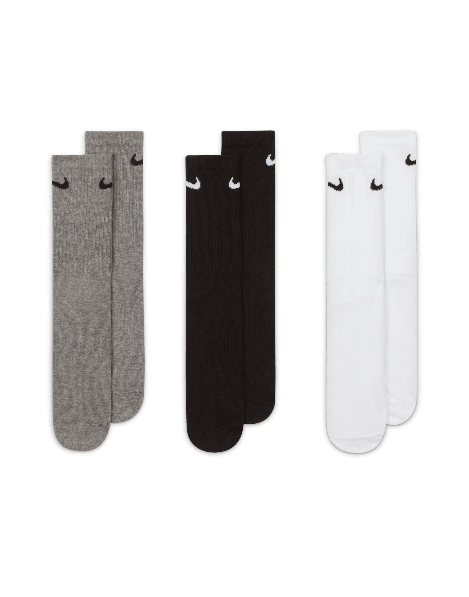 Nike Everyday Crew Socks 3 Pairs sx7676 - White, Grey &amp; Black - Customisable Socks