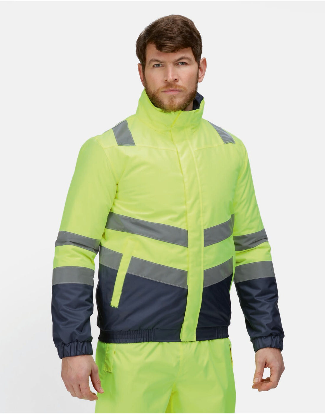Regatta Hi Vis Pro Classic Bomber Jacket TRA218 - Hi-Vis Yellow Navy - Customisable Jacket