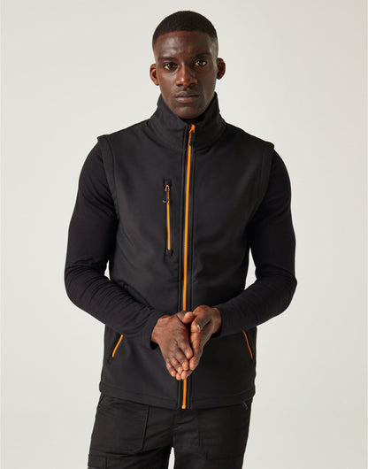 Regatta Professional Regatta Navigate 2L Softshell Bodywarmer TRA915 - Black Orange Pop - Customisable Bodywarmers