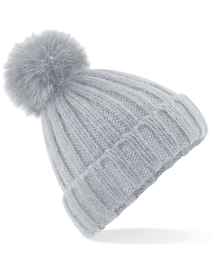 Beechfield Verbier Fur Pop Pom Beanie B413 - Light Grey O S - Customisable Beanies