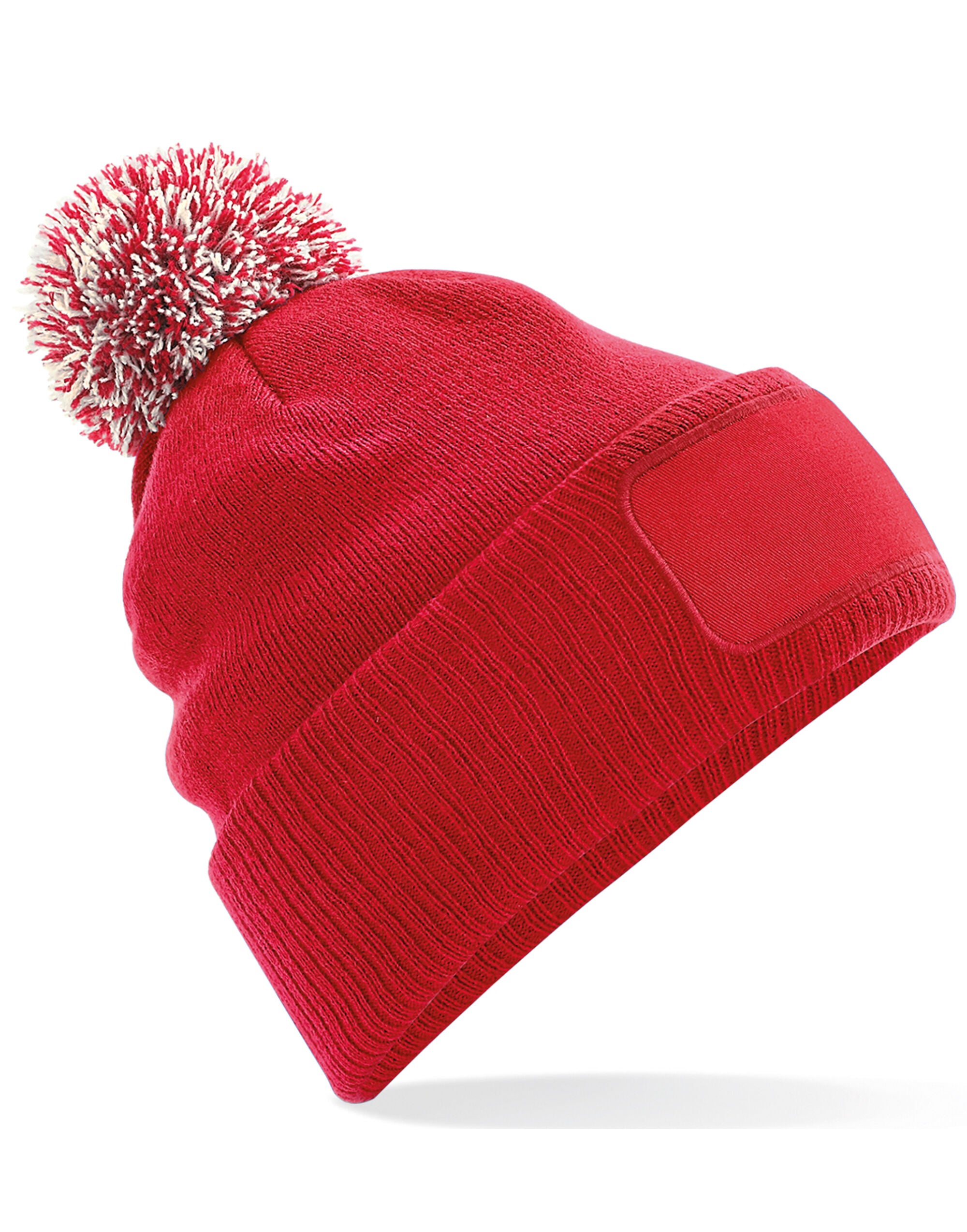 Beechfield Snowstar® Patch Beanie – B443 - Classic Red Off White O S - Customisable Beanies