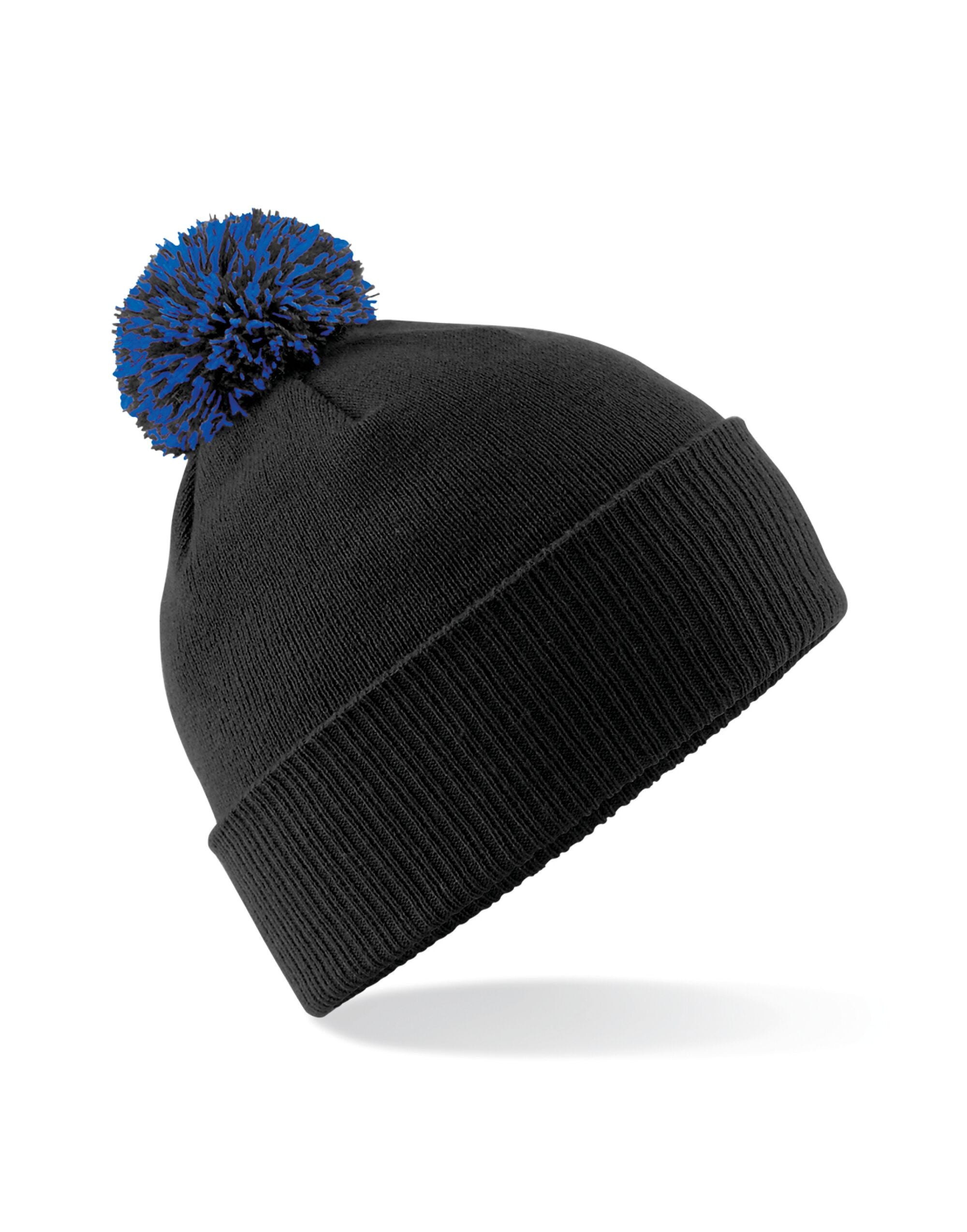 24 x Premium Ribbed Cuff Beanies + Free Stitched Logo - B450 - Black bright Royal O S - Customisable Bundle