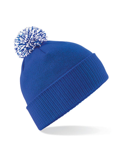 24 x Premium Ribbed Cuff Beanies + Free Stitched Logo - B450 - Bright Royal White O S - Customisable Bundle