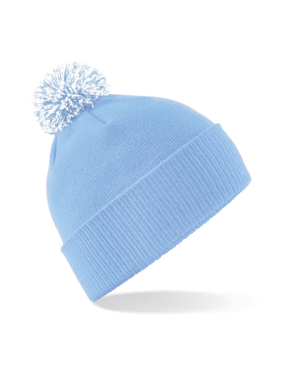 24 x Premium Ribbed Cuff Beanies + Free Stitched Logo - B450 - Sky White O S - Customisable Bundle