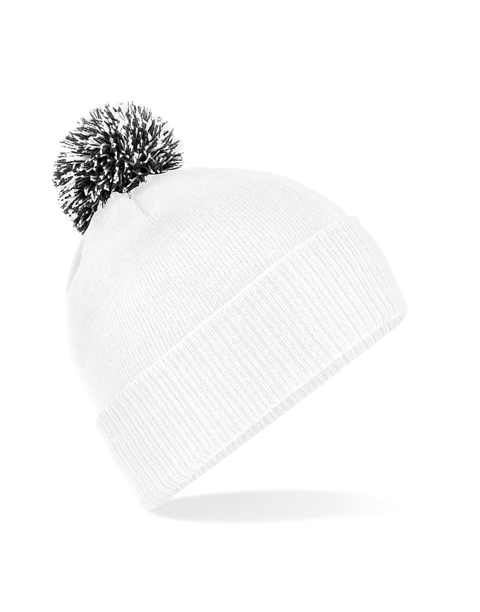 24 x Premium Ribbed Cuff Beanies + Free Stitched Logo - B450 - White Black O S - Customisable Bundle