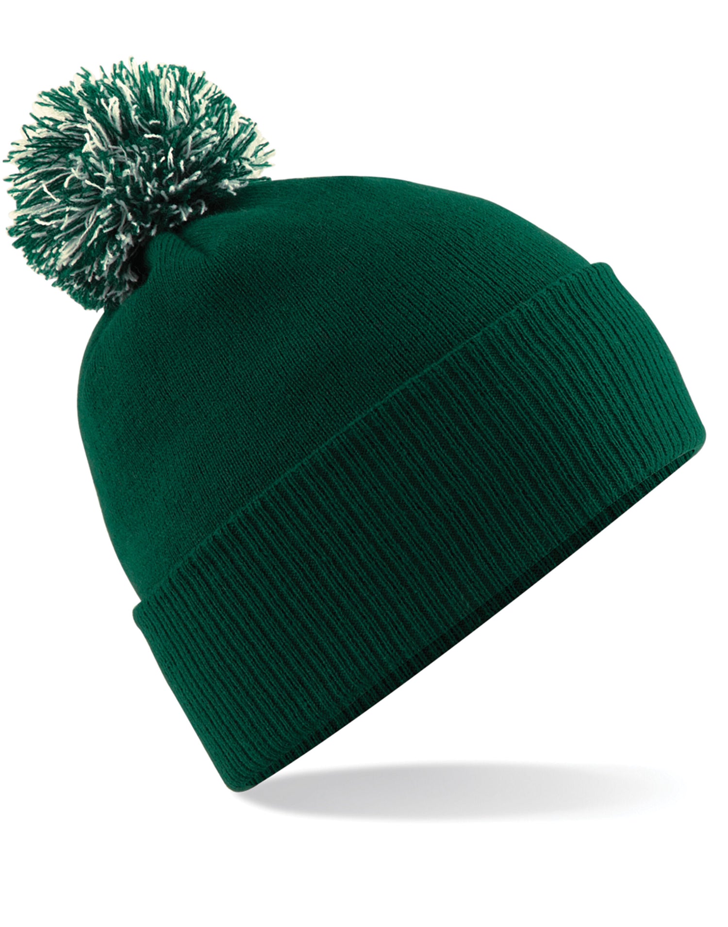 24 x Premium Ribbed Cuff Beanies + Free Stitched Logo - B450 - Bottle Green Off White O S - Customisable Bundle