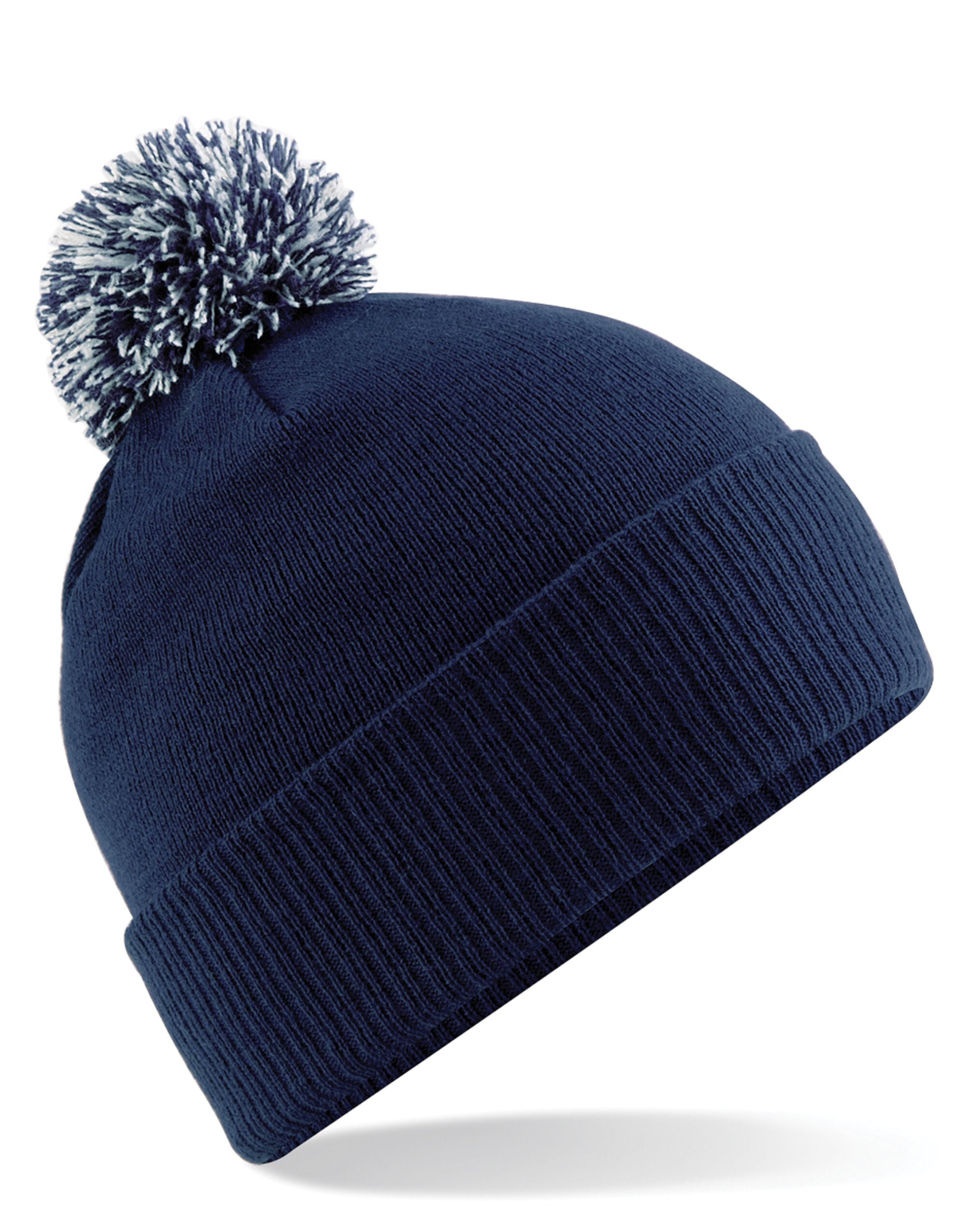 24 x Premium Ribbed Cuff Beanies + Free Stitched Logo - B450 - French Navy Light Grey O S - Customisable Bundle