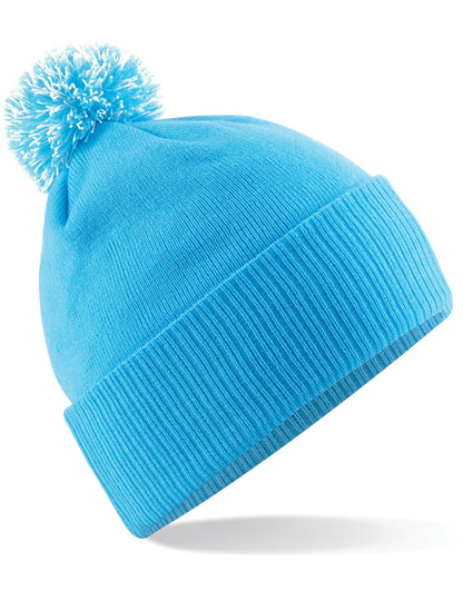 24 x Premium Ribbed Cuff Beanies + Free Stitched Logo - B450 - Surf Blue Off White O S - Customisable Bundle