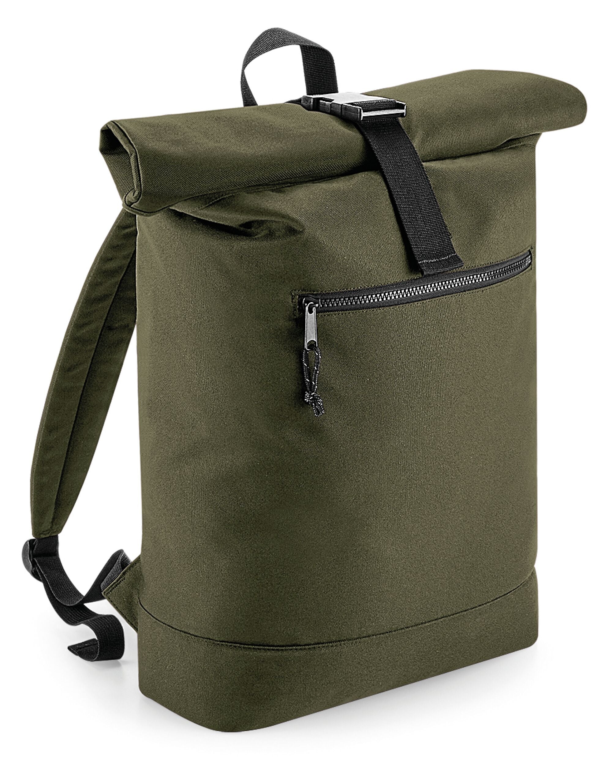 Bagbase Recycled Roll-Top Backpack BG286 - Military Green O S - Customisable Bags