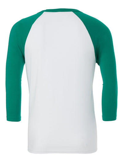 Bella Canvas Unisex 3/4 Sleeve Baseball Tee CA3200 - White Kelly Green - Customisable