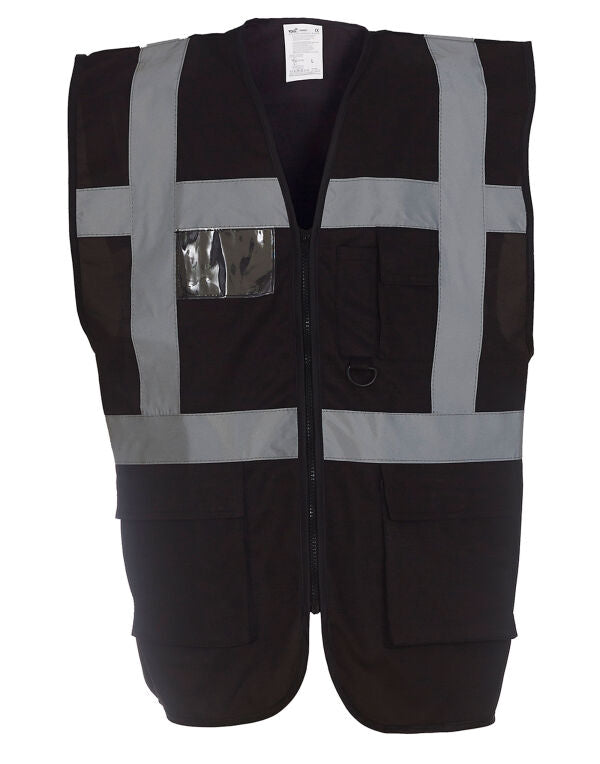 Yoko Hi-Vis Executive Waistcoat HVW801 - Black - Customisable Hi-Vis Vest