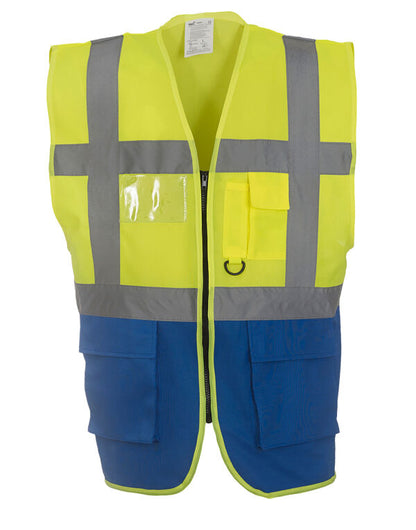 Yoko Hi-Vis Executive Waistcoat HVW801 - Hi Vis Yellow Royal Blue - Customisable Hi-Vis Vest