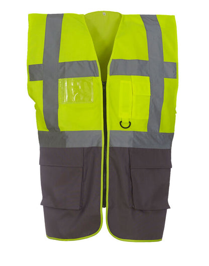 Yoko Hi-Vis Executive Waistcoat HVW801 - Hi Vis Yellow Grey - Customisable Hi-Vis Vest