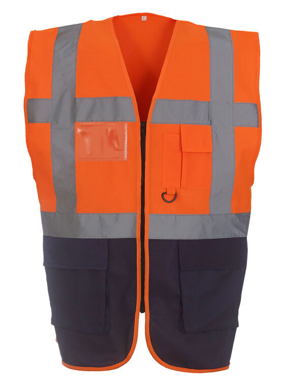 Yoko Hi-Vis Executive Waistcoat HVW801 - Orange Navy - Customisable Hi-Vis Vest
