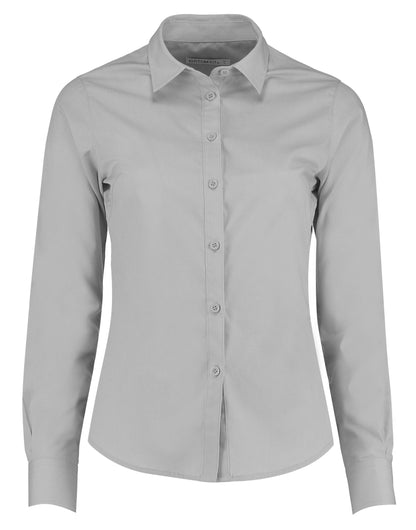 Kustom Kit Lady LS Tailored Poplin Shirt KK242 - Light Grey - Customisable Shirts