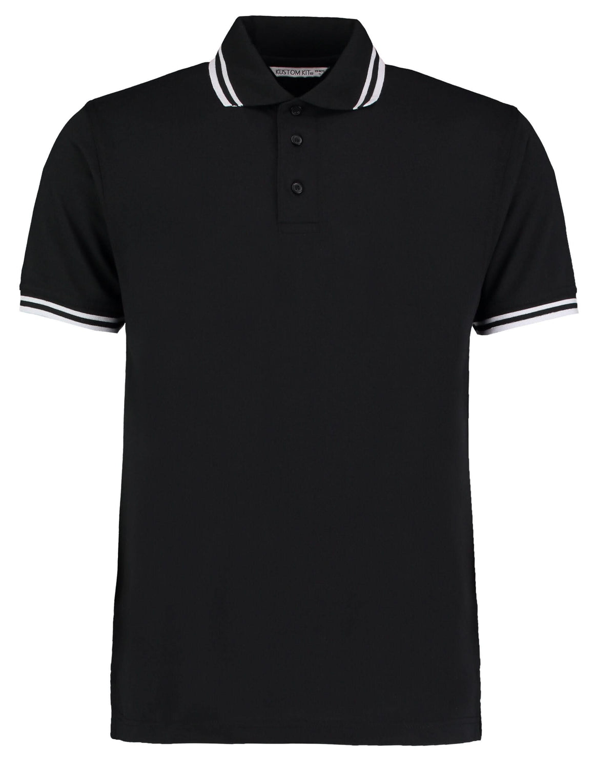 Mens Tipped Collar Polo KK409 - Black White - Customisable Polo Shirts