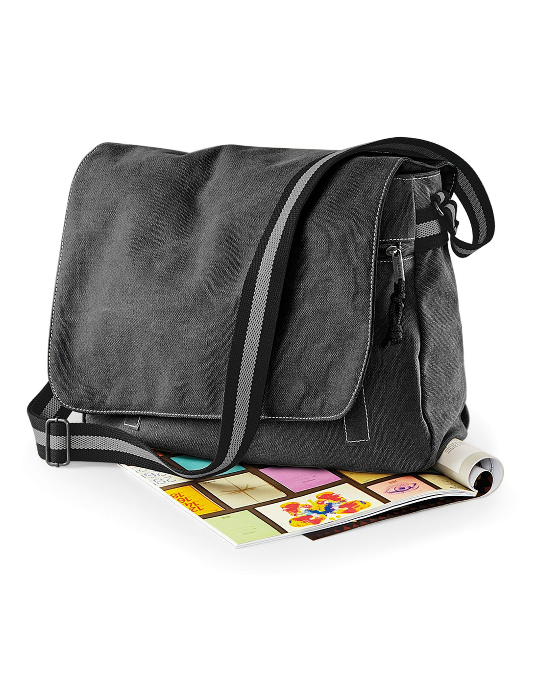 Quadra Vintage Canvas Despatch Bag qd610 - Vintage Black O S - Customisable Bags