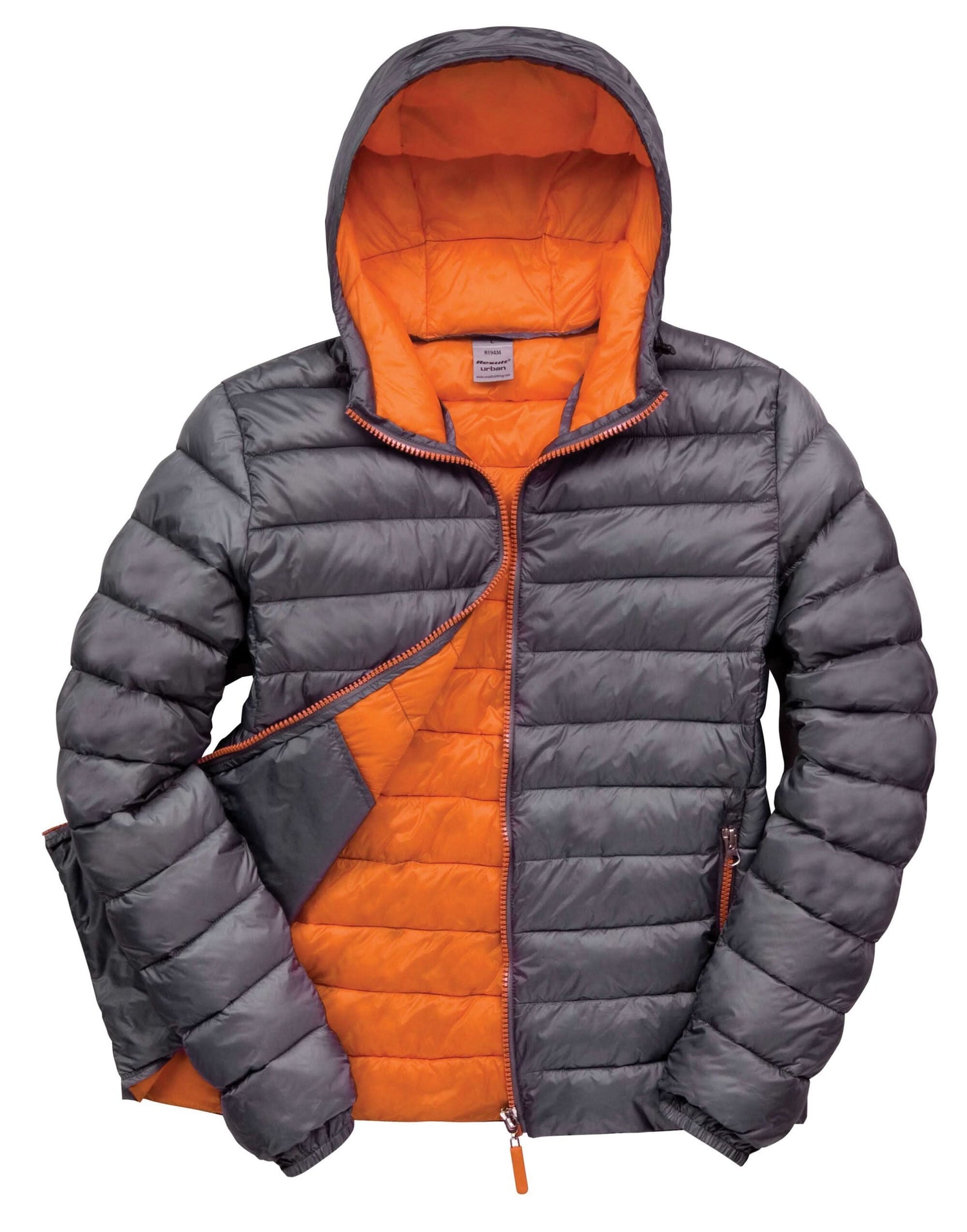 Result Urban Mens Snowbid Hooded Jacket R194M - Grey Orange - Customisable Outerwear
