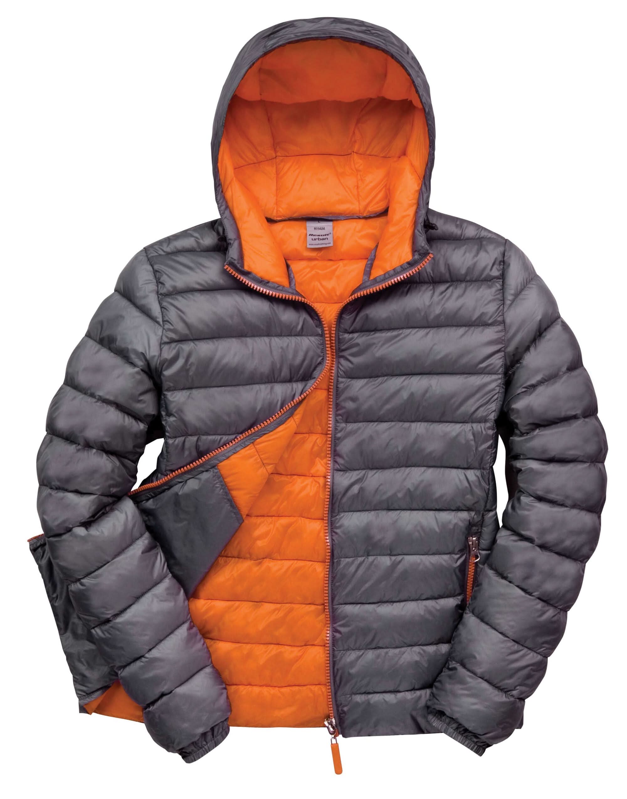 Result Urban Mens Snowbid Hooded Jacket R194M - Grey Orange - Customisable Outerwear