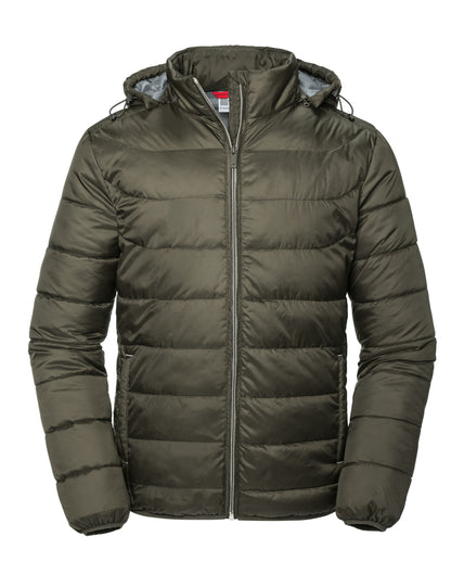 Russell Collection Russell Mens Hooded Nano Jacket R440M - Dark Olive - Customisable Jacket