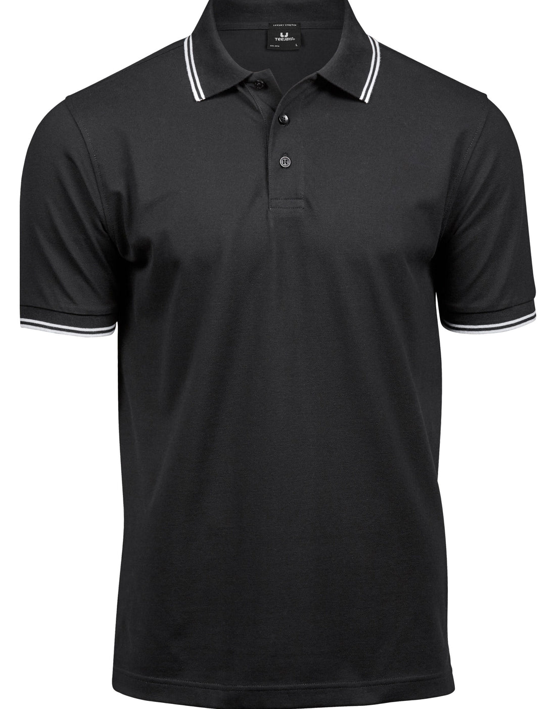 Tee Jays Mens Luxury Stripe Stretch Polo TJ1407 - Black White - Customisable Polos